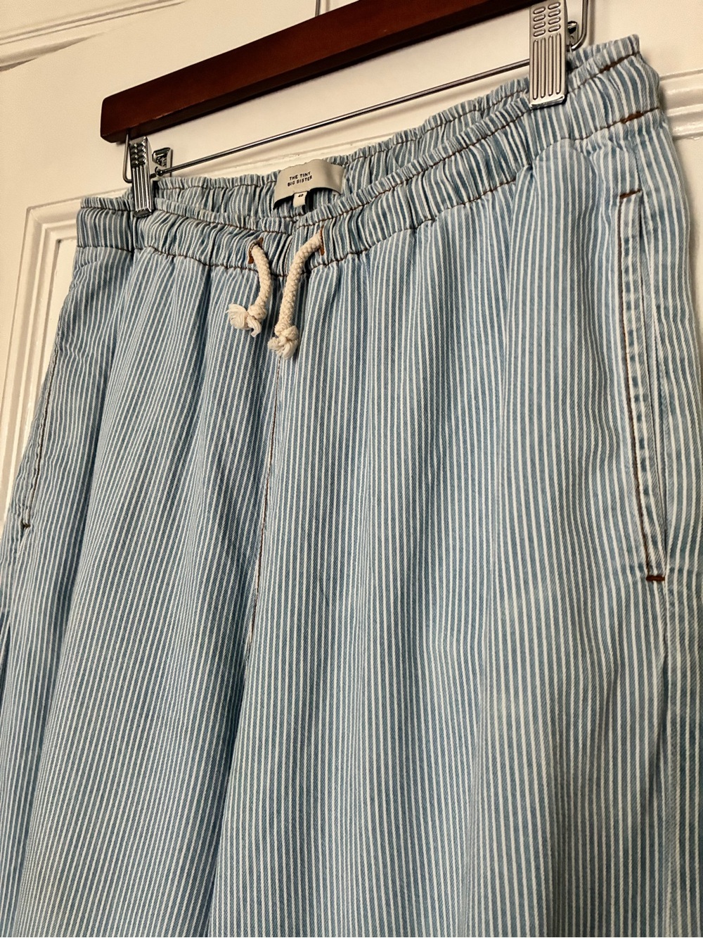 The Tiny Big Sister Striped Light Blue Wide-Leg Pull-On Pants with Drawstring